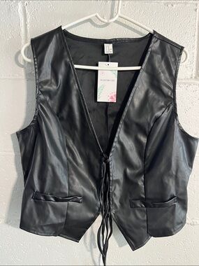 Makemechic Faux Leather Tie-Front Vest- XXL